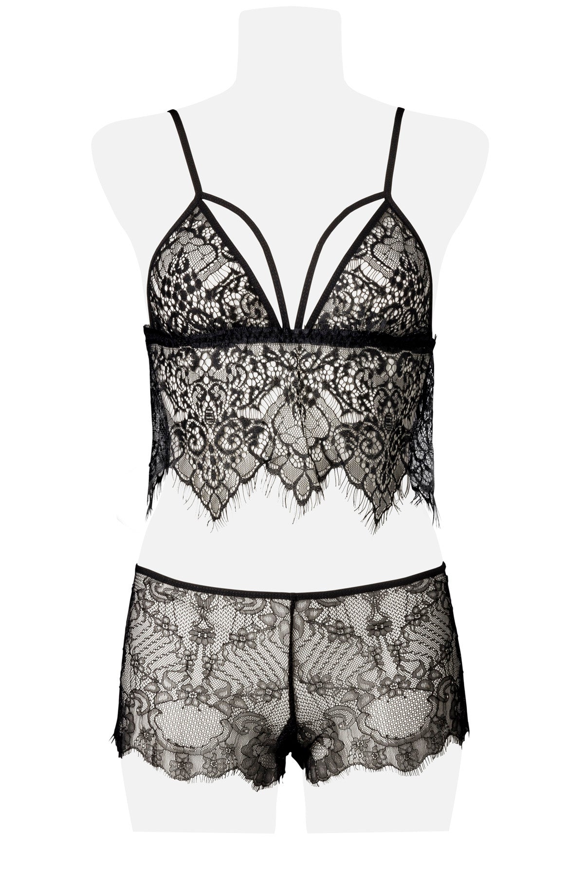 Grey Velvet 2-Piece Black Lace Cami Set M/L Floral Pattern Bustier