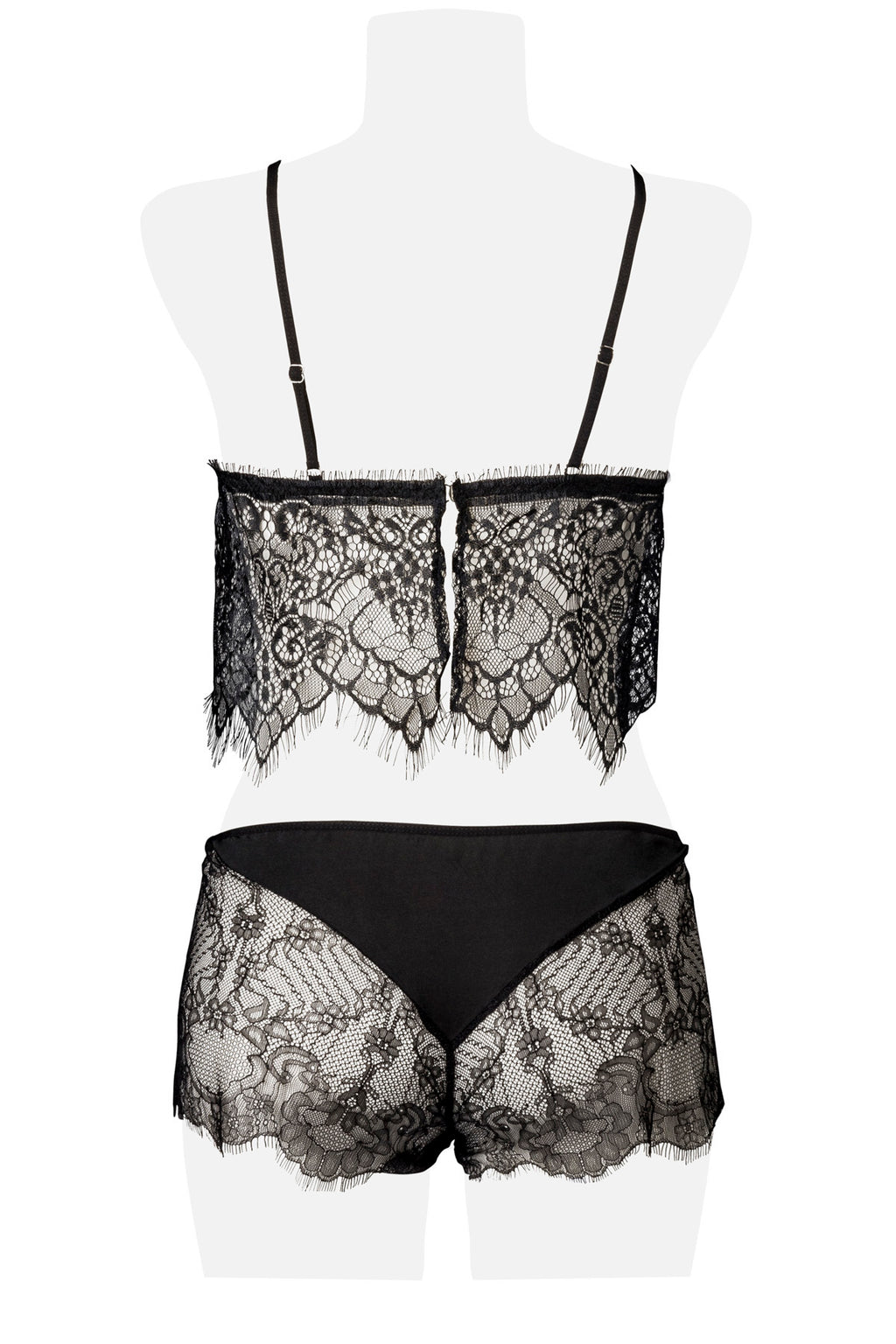 Grey Velvet 2-Piece Black Lace Cami Set M/L Floral Pattern Bustier