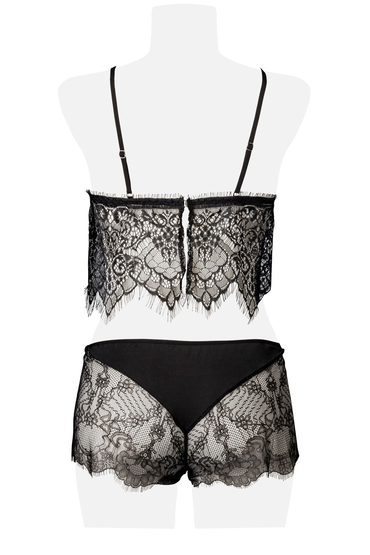 Grey Velvet 2-Piece Black Lace Cami Set M/L Floral Pattern Bustier