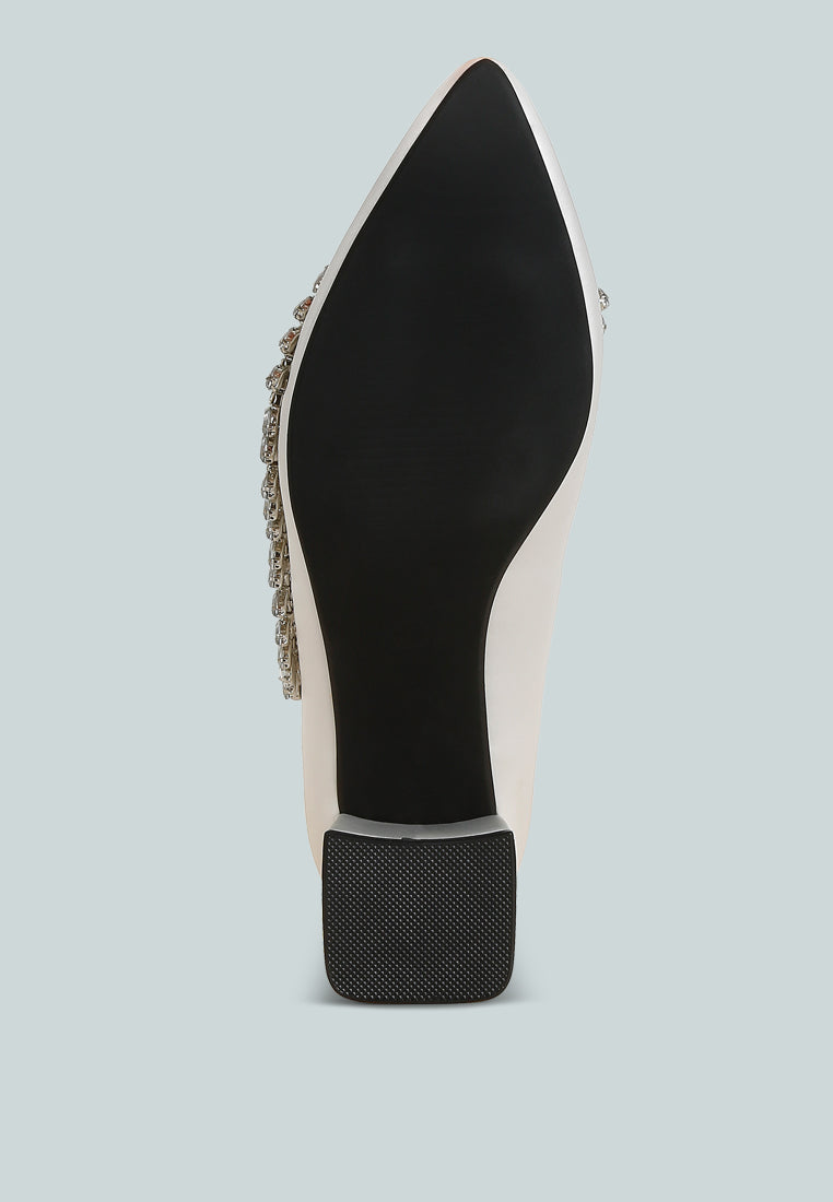 Abatina Satin Diamante Embellished Pumps Pointed Toe Block Heels