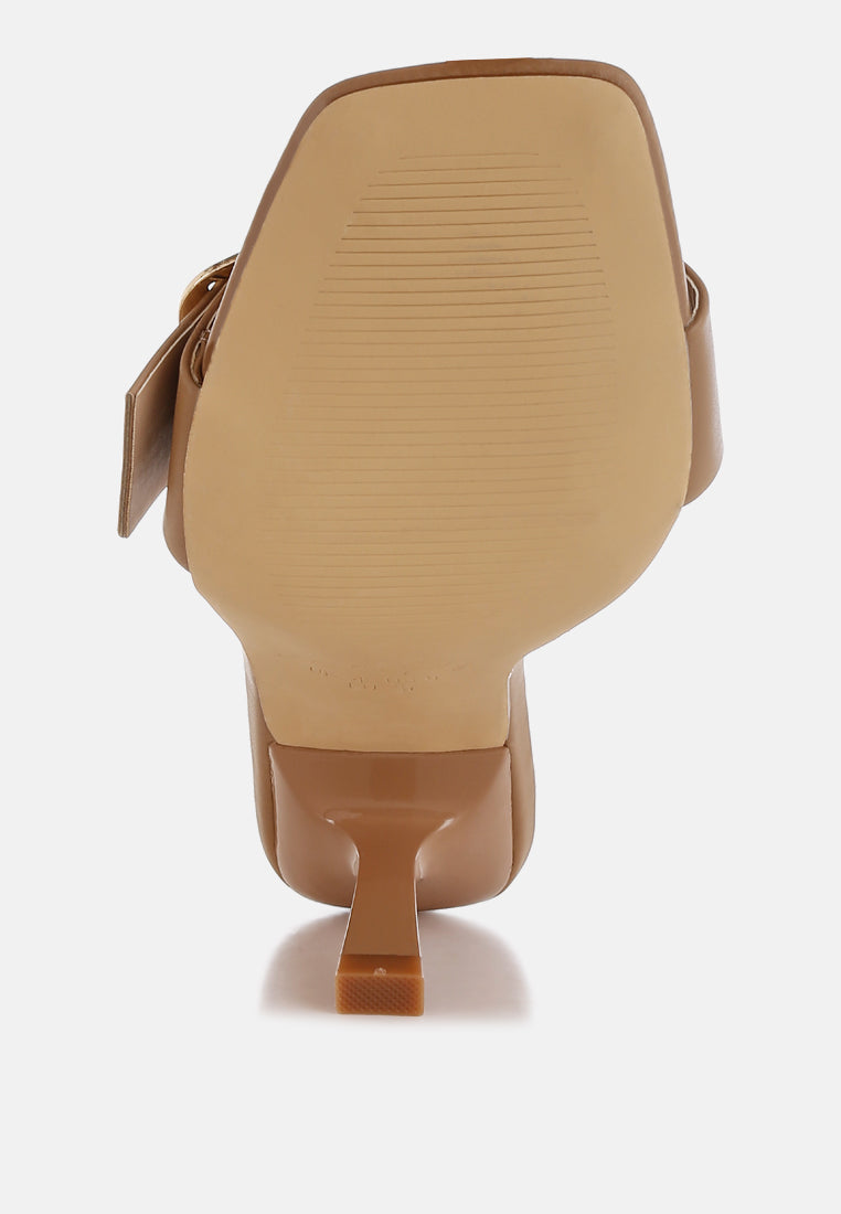 Acacia Buckle Strap Slip On Sandals Faux Leather Slim Heel