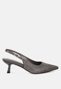 Amashi Rhinestone Embellished Satin Slingback Kitten Heel Sandals