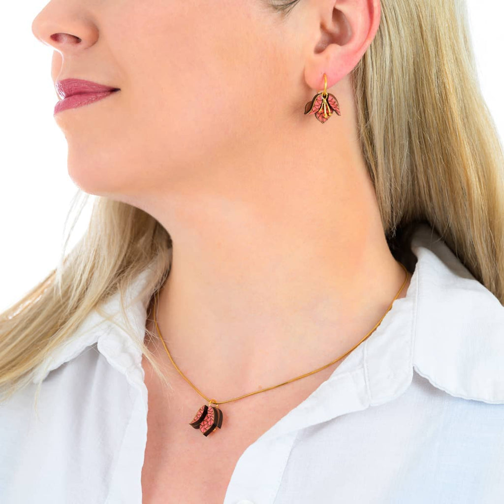 Bougainvillea Reclaimed Wood Earrings-1