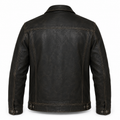 Men’s Distressed Cowhide Leather Trucker Jacket with Zip Closure