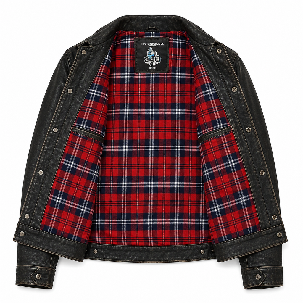 Men’s Distressed Cowhide Leather Trucker Jacket with Zip Closure