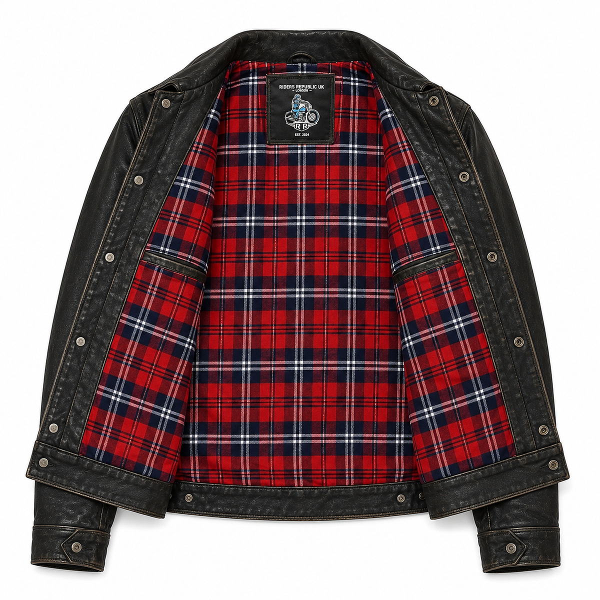 Men’s Distressed Cowhide Leather Trucker Jacket with Zip Closure