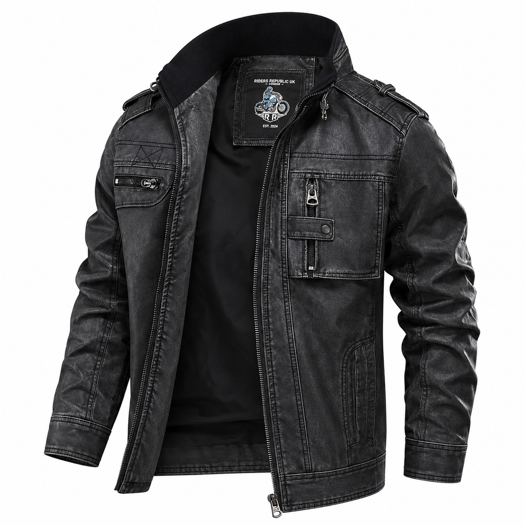 Men’s Distressed Grey Cafe Racer Cowhide Leather Jacket Premium Style