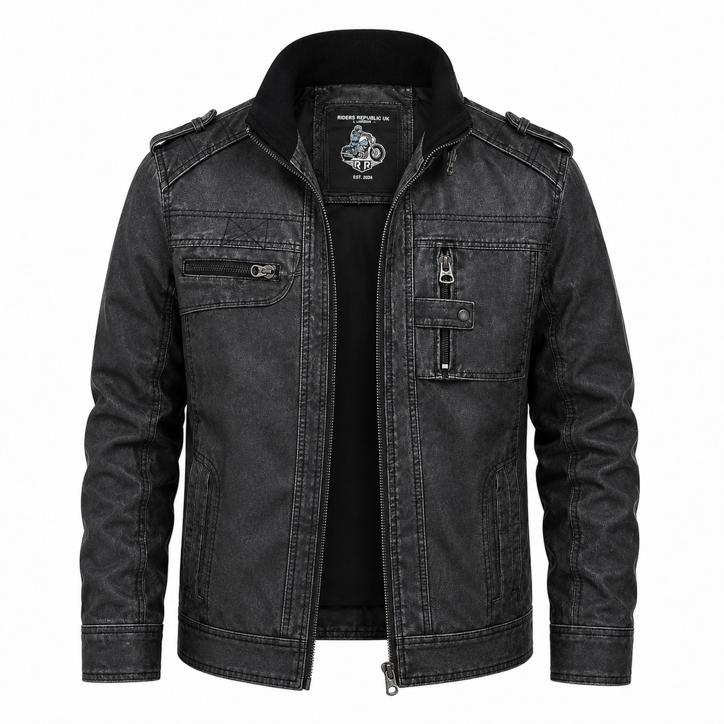 Men’s Distressed Grey Cafe Racer Cowhide Leather Jacket Premium Style