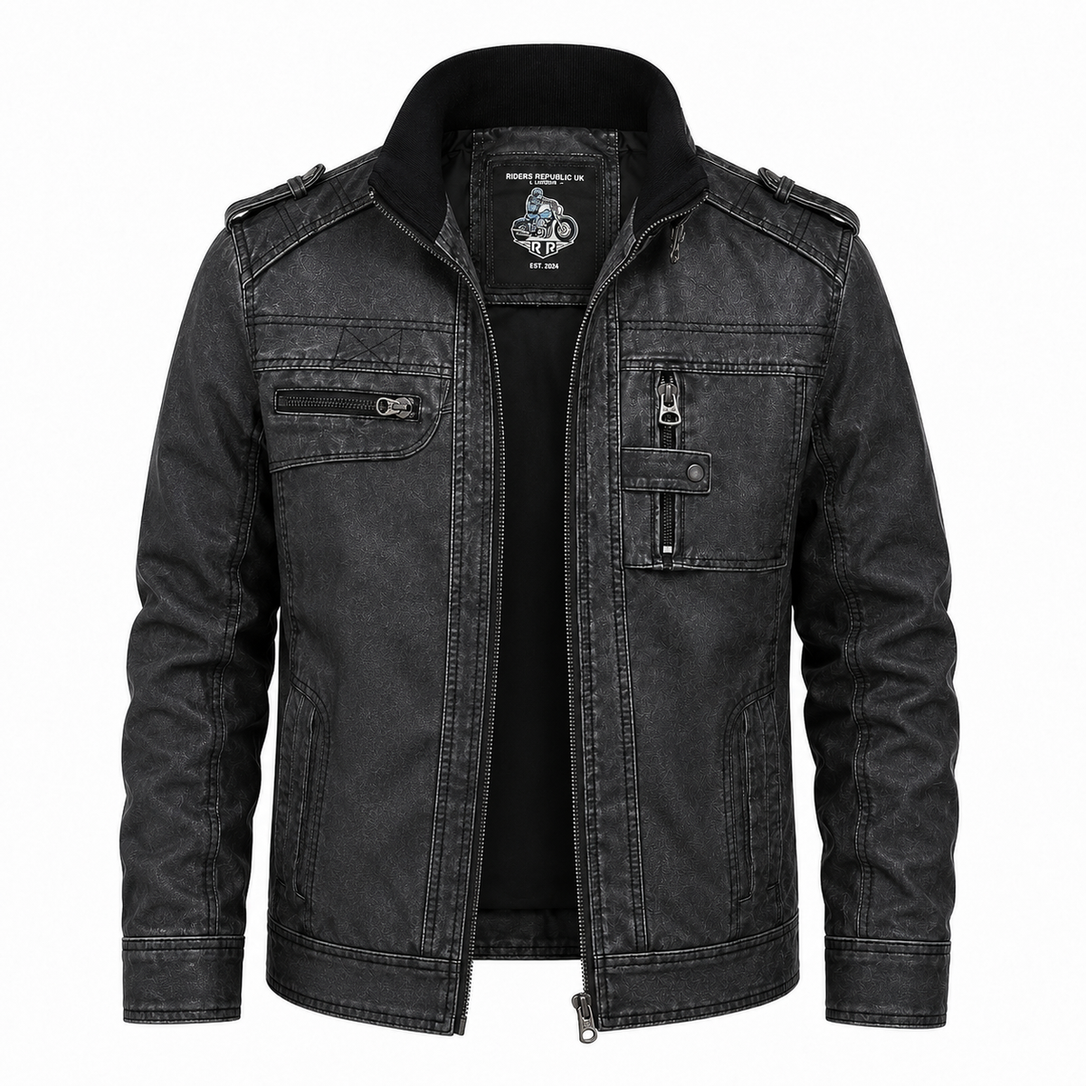 Men’s Distressed Grey Cafe Racer Cowhide Leather Jacket Premium Style