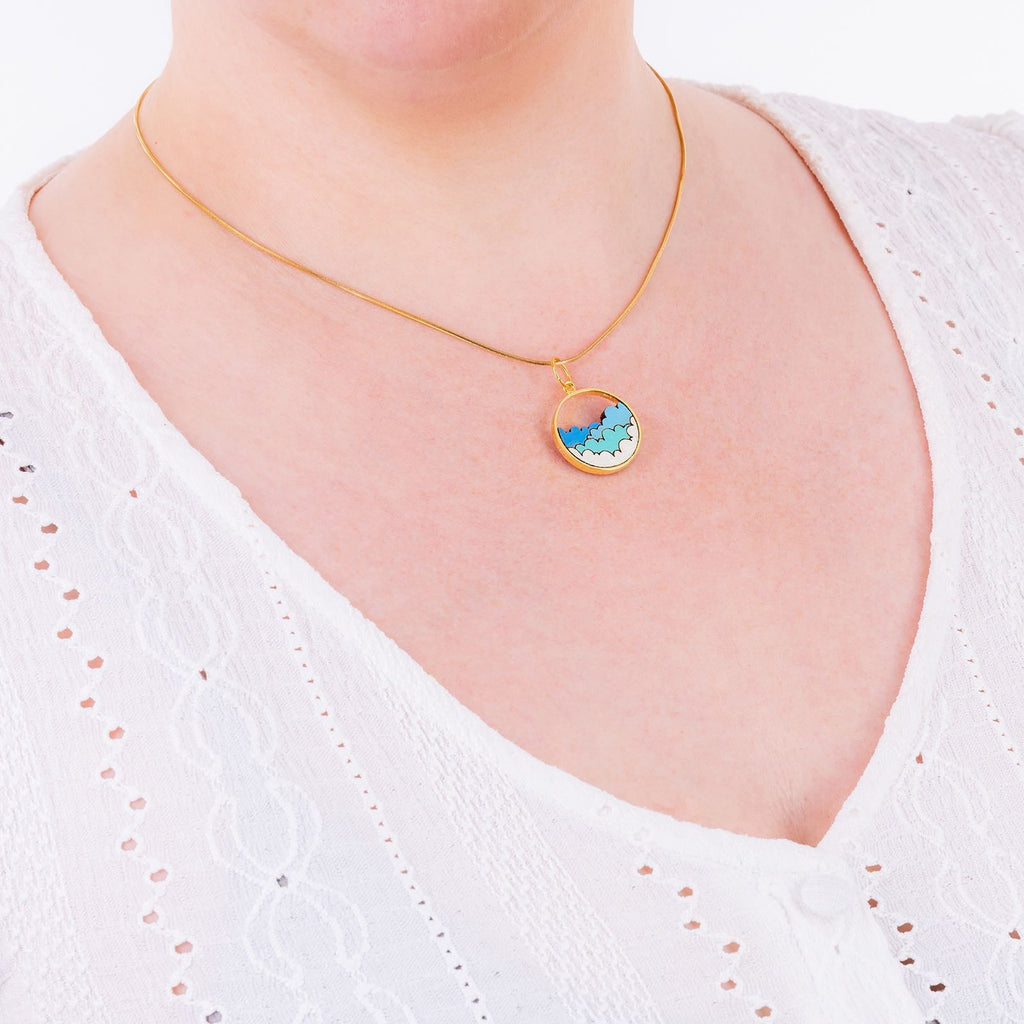 Cloud Recycled Wood Gold Necklace-2