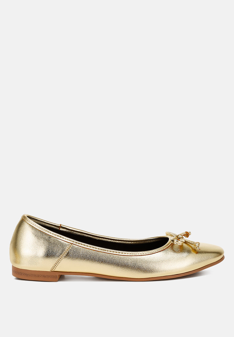Ipara Metallic Bow Detail Ballerinas with Cushioned Insoles