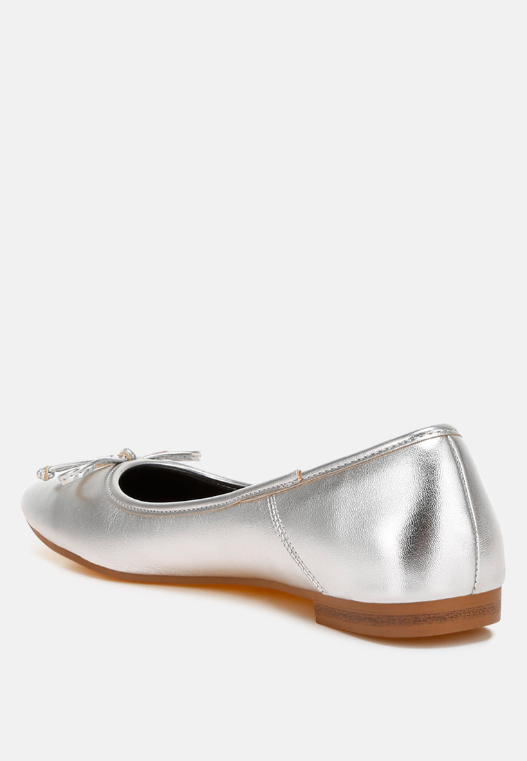 Ipara Metallic Bow Detail Ballerinas with Cushioned Insoles