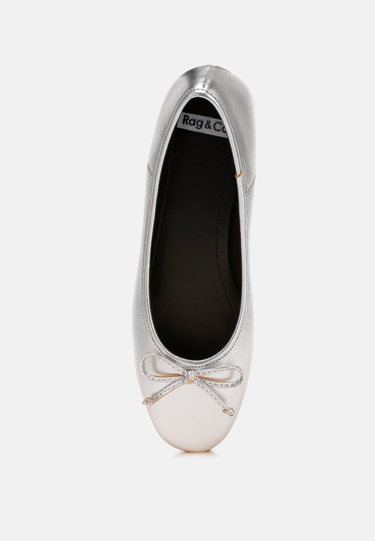 Ipara Metallic Bow Detail Ballerinas with Cushioned Insoles