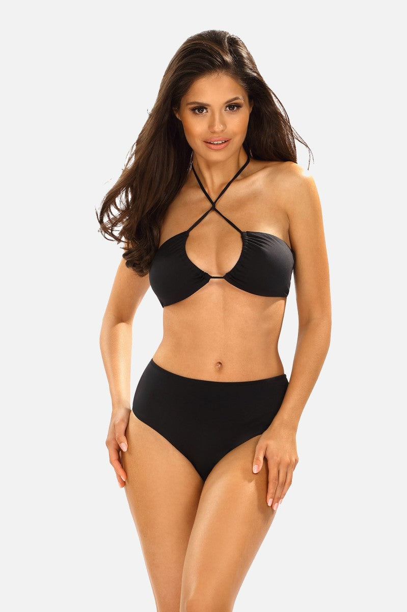 Black Two-Piece Swimsuit L1157 Neckholder High Cut Size 38
