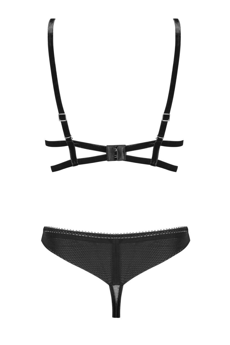 Black Lace Underwired Bra and Thong Set XL Adjustable Straps
