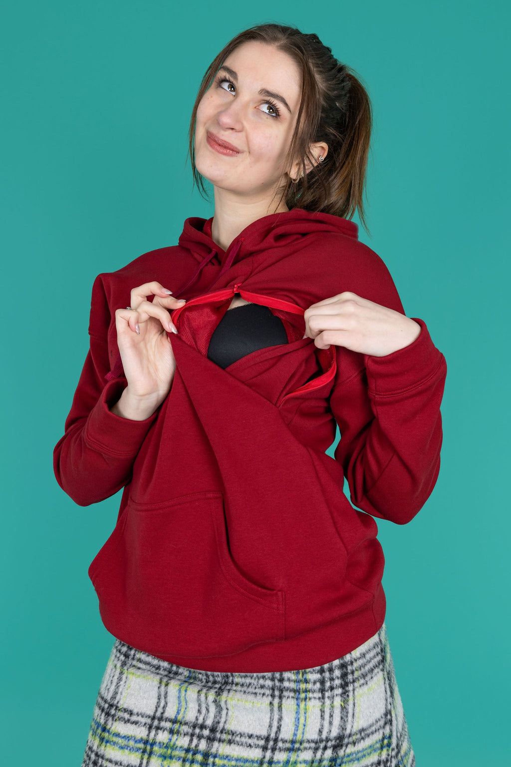 Burgundy Fleece-Lined Breastfeeding Hoodie | Nursing Hoodie-0