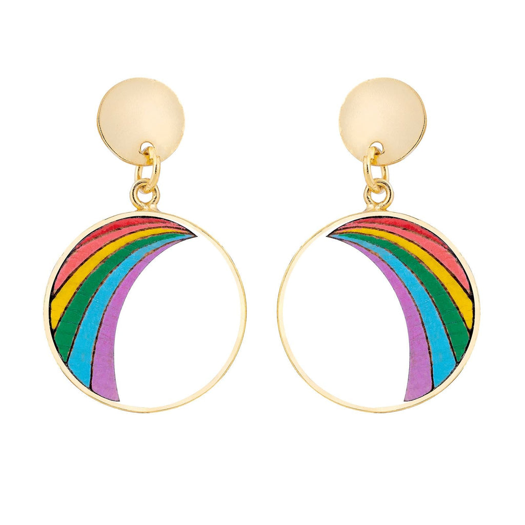 Rainbow Eco-friendly Recycled Wood Gold Earrings-1