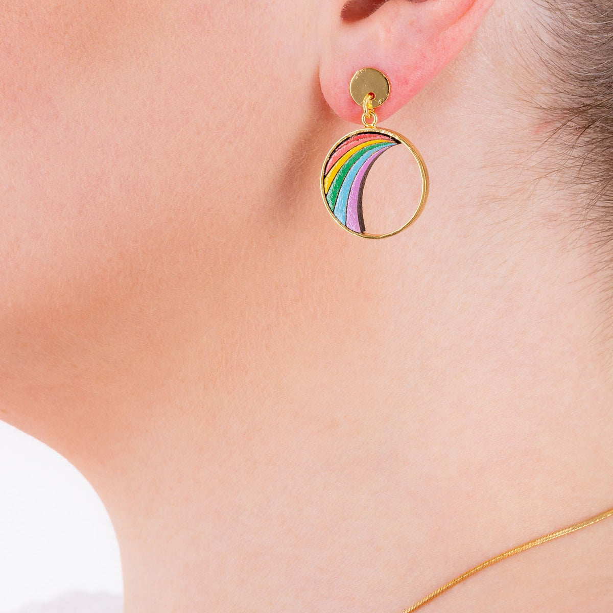 Rainbow Eco-friendly Recycled Wood Gold Earrings-0