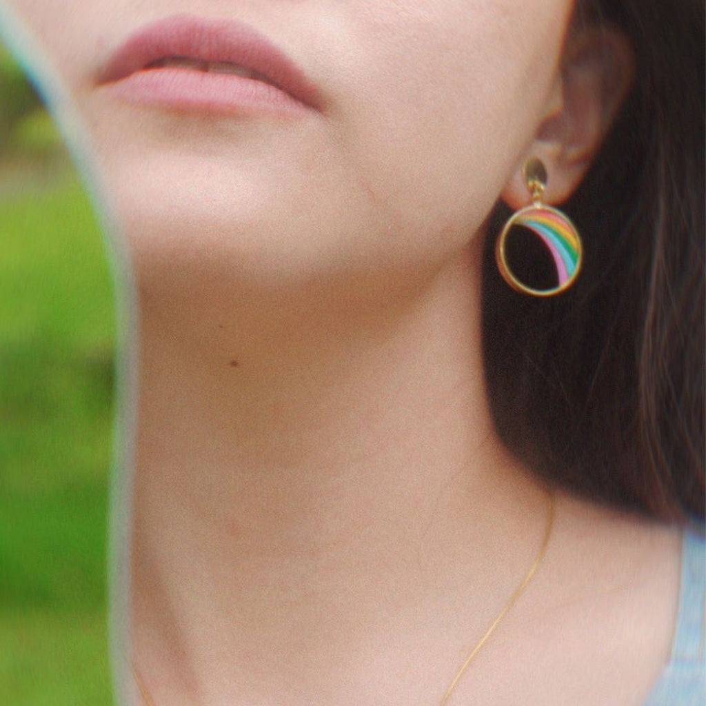 Rainbow Eco-friendly Recycled Wood Gold Earrings-3