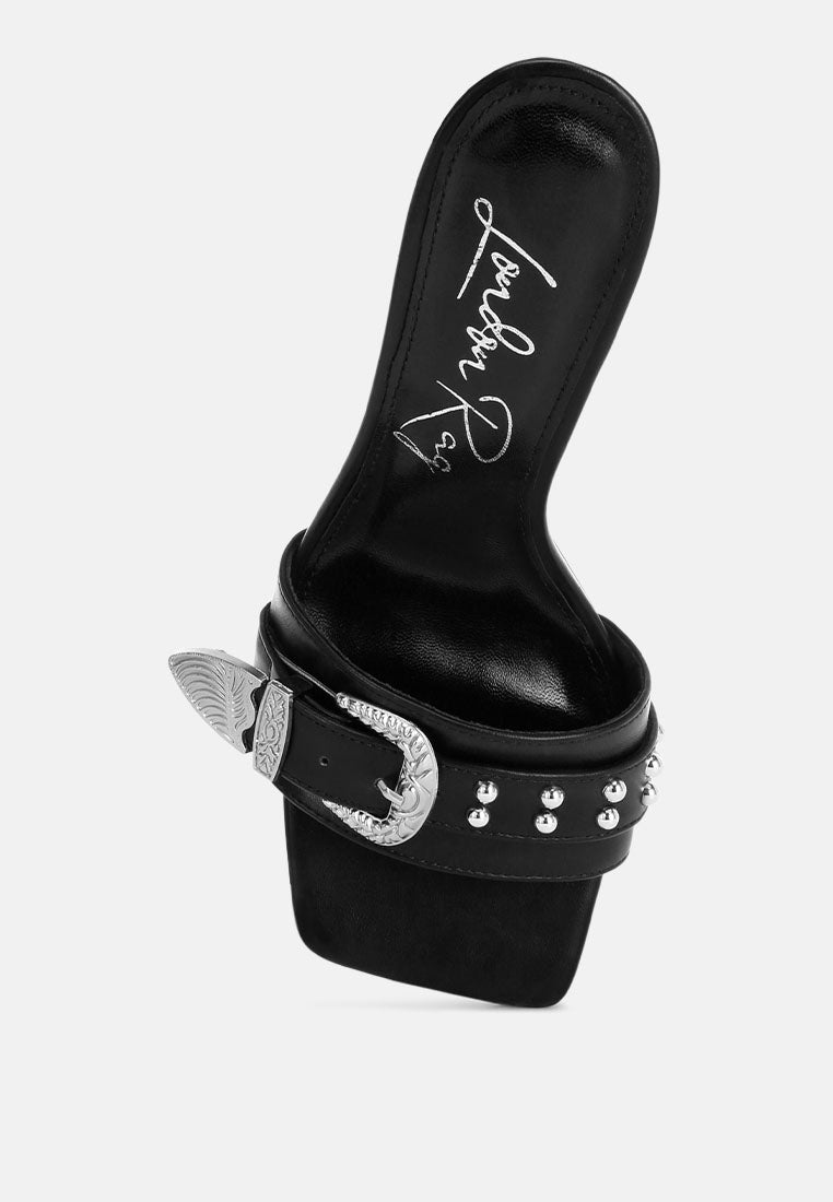 Marais Pin Buckle Strap Stiletto Heels with Stud Embellishments
