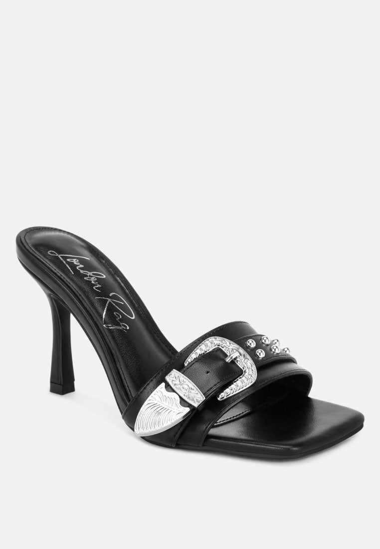 Marais Pin Buckle Strap Stiletto Heels with Stud Embellishments