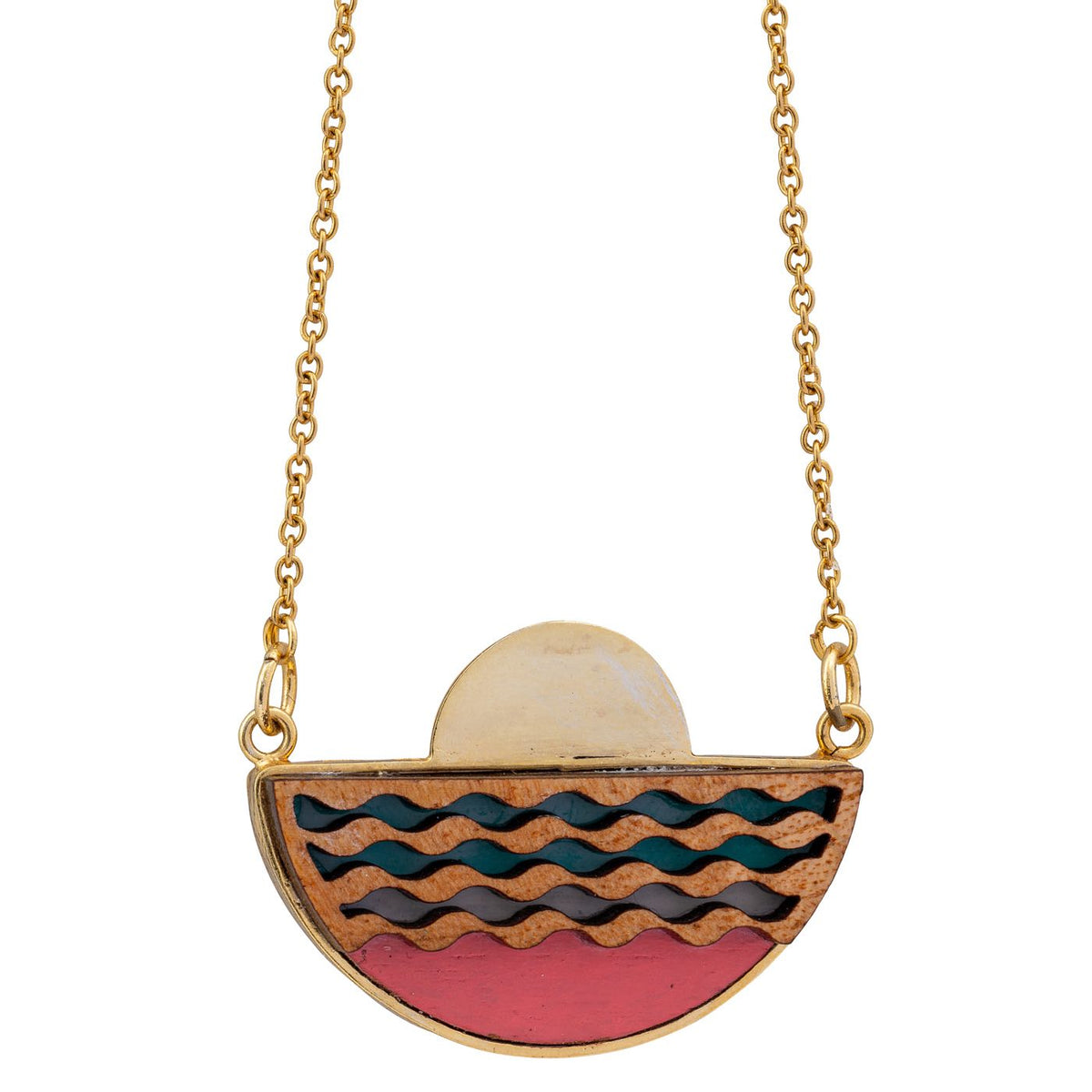 Sunset Recycled Wood Gold Necklace-1