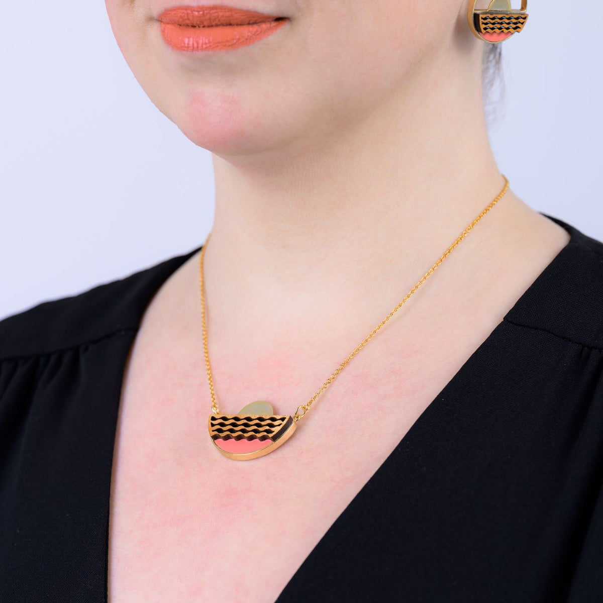 Sunset Recycled Wood Gold Necklace-0