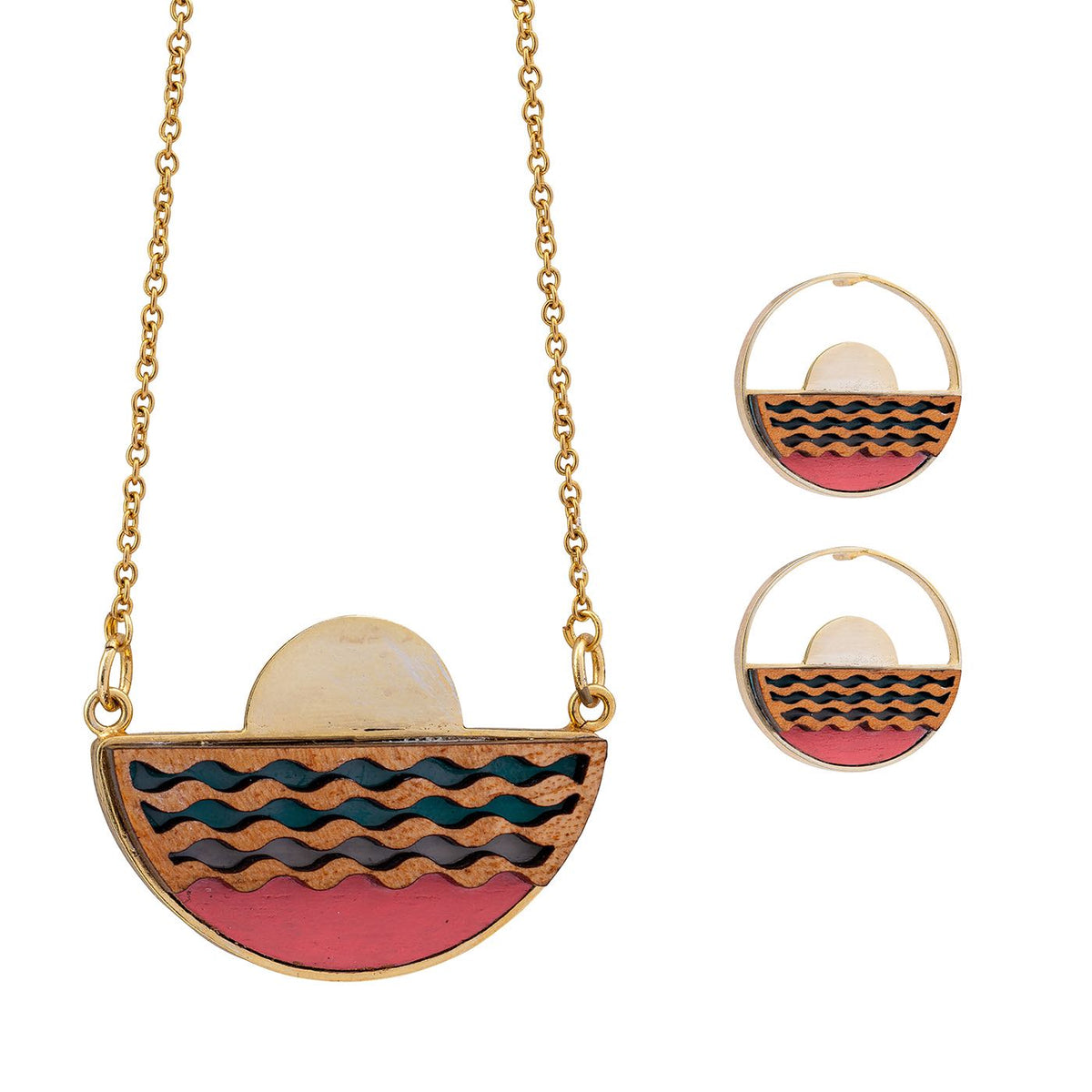 Sunset Recycled Wood Gold Necklace-2
