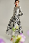 Silver A-line Floral Jacquard Formal Mother of the Bride Dress Midi