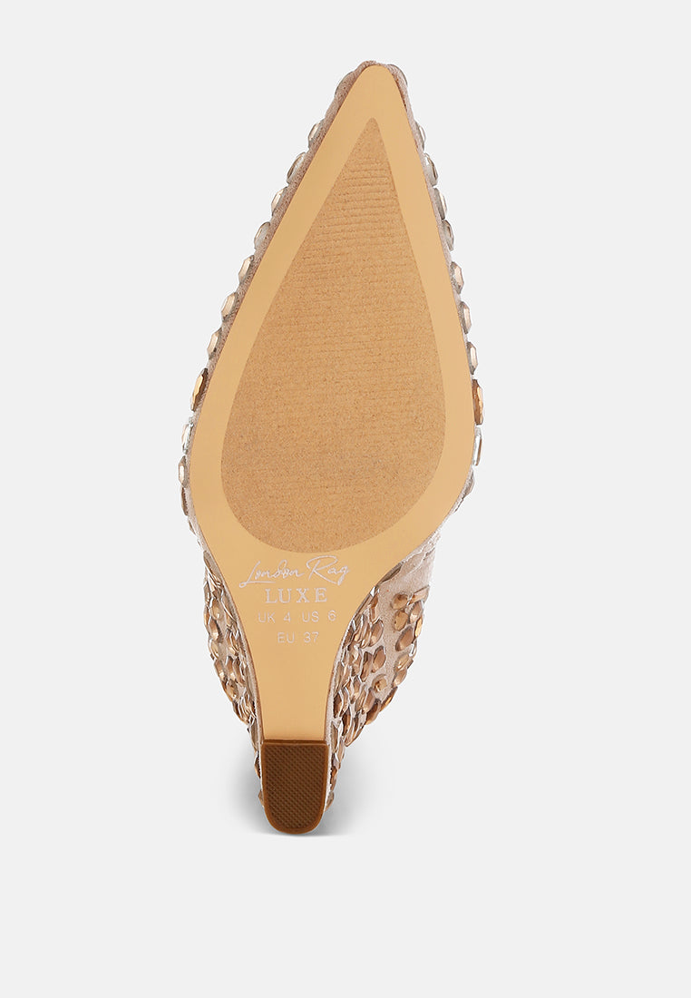 Trend Titan Diamante Slim Wedge Heel Pointed Toe Boots for Women
