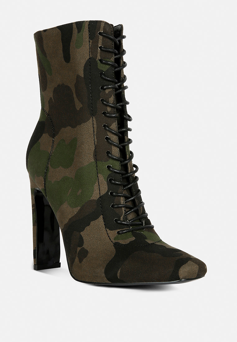 Wyndham Lace Up Leather Ankle Boots Cut Out Block Heel