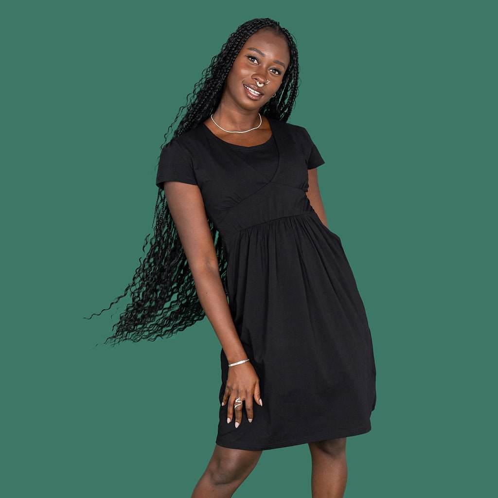 Black Cotton Breastfeeding Dress | Black Nursing Dress | MilkyMoon-4