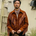 Men’s Brown Suede Leather Western Cowboy Fringe Jacket Premium