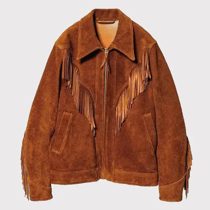 Men’s Brown Suede Leather Western Cowboy Fringe Jacket Premium