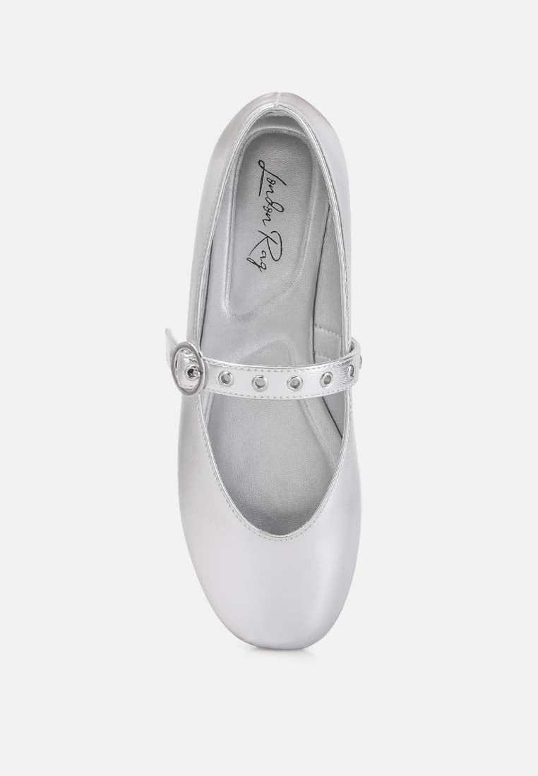 Callum Mary Jane Ballerinas Metallic Faux Leather Flat Heel Comfortable Shoes