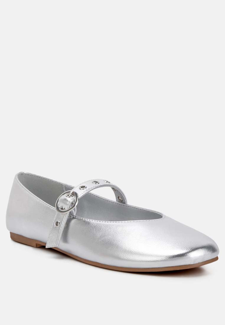 Callum Mary Jane Ballerinas Metallic Faux Leather Flat Heel Comfortable Shoes