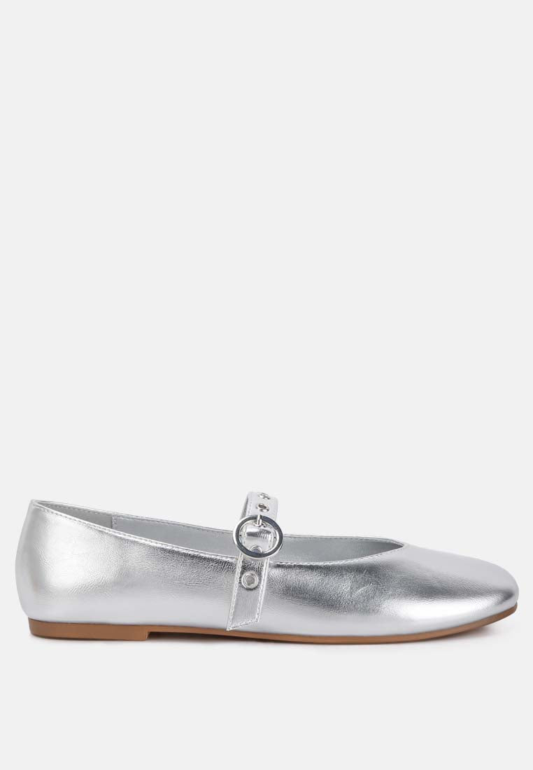 Callum Mary Jane Ballerinas Metallic Faux Leather Flat Heel Comfortable Shoes
