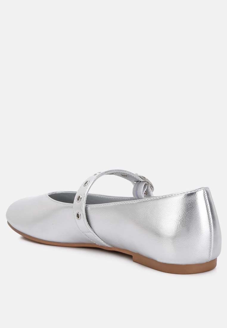 Callum Mary Jane Ballerinas Metallic Faux Leather Flat Heel Comfortable Shoes