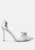 Erika Rhinestone Embellished Clear Pumps with Bow High Heels