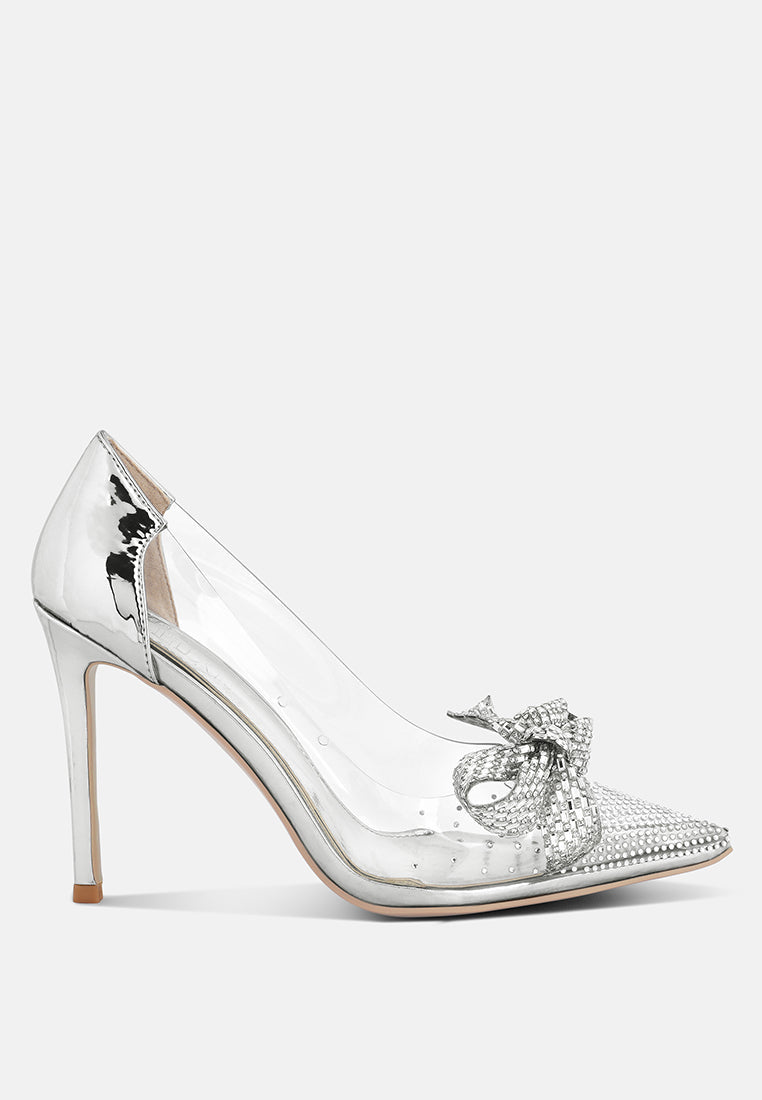 Erika Rhinestone Embellished Clear Pumps with Bow High Heels