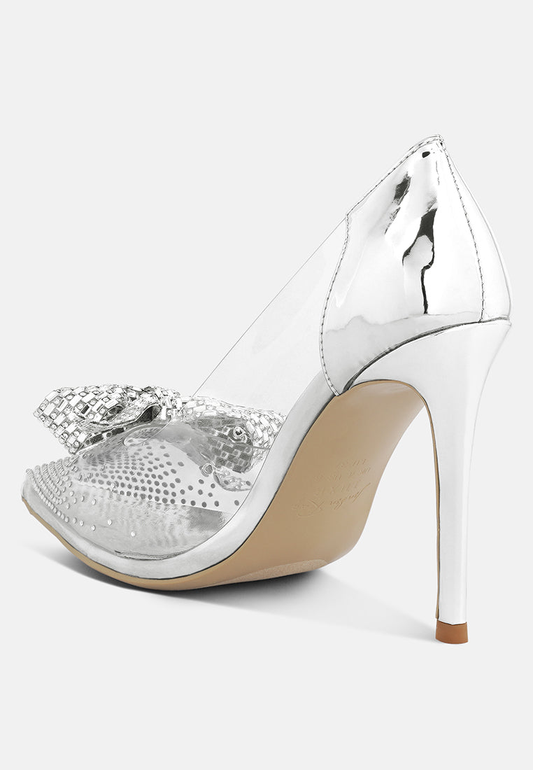 Erika Rhinestone Embellished Clear Pumps with Bow High Heels