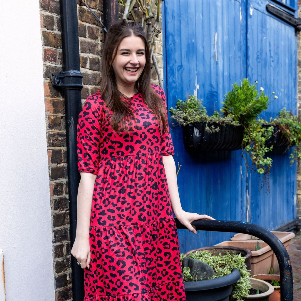Red Leopard Midi Breastfeeding Dress | MilkyMoon-3