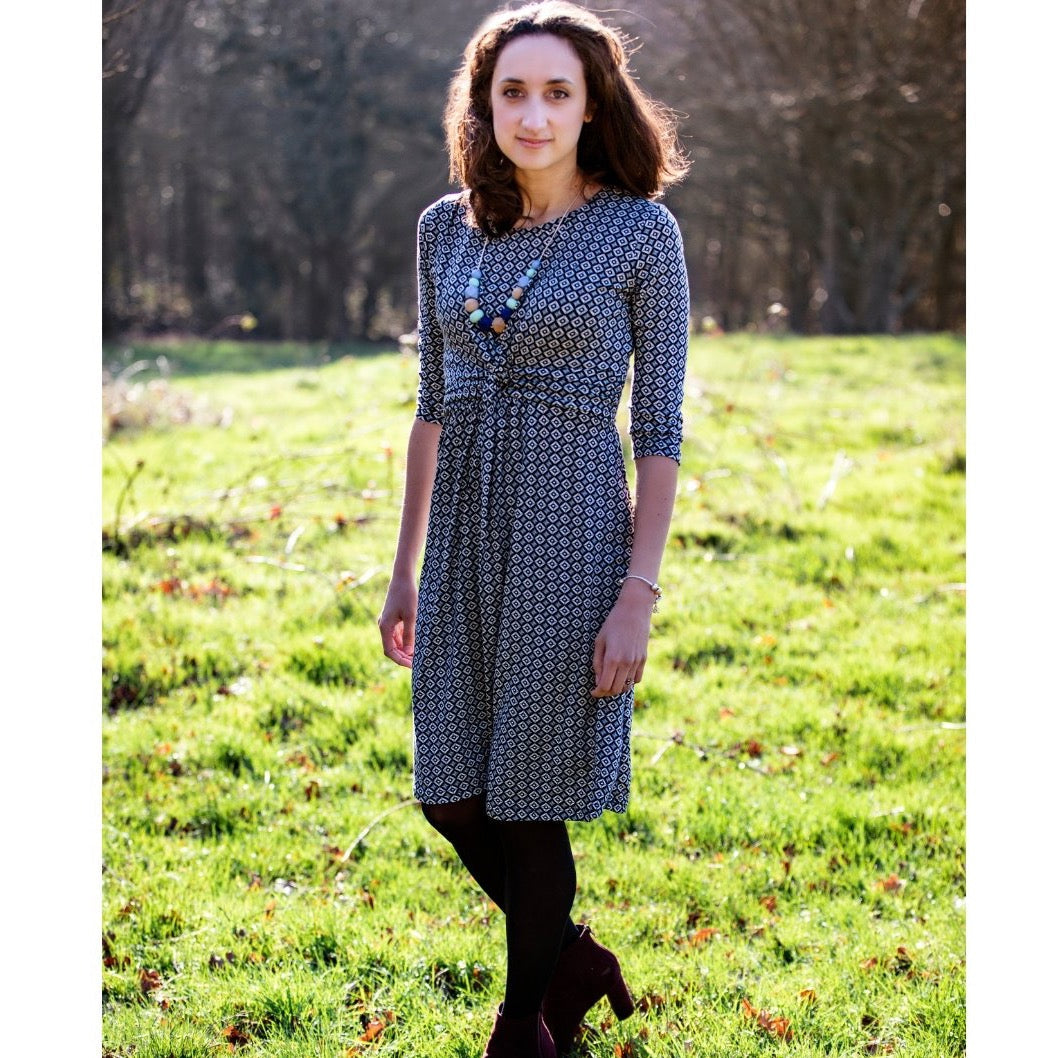 Gina Geo Breastfeeding Dress Blue-0