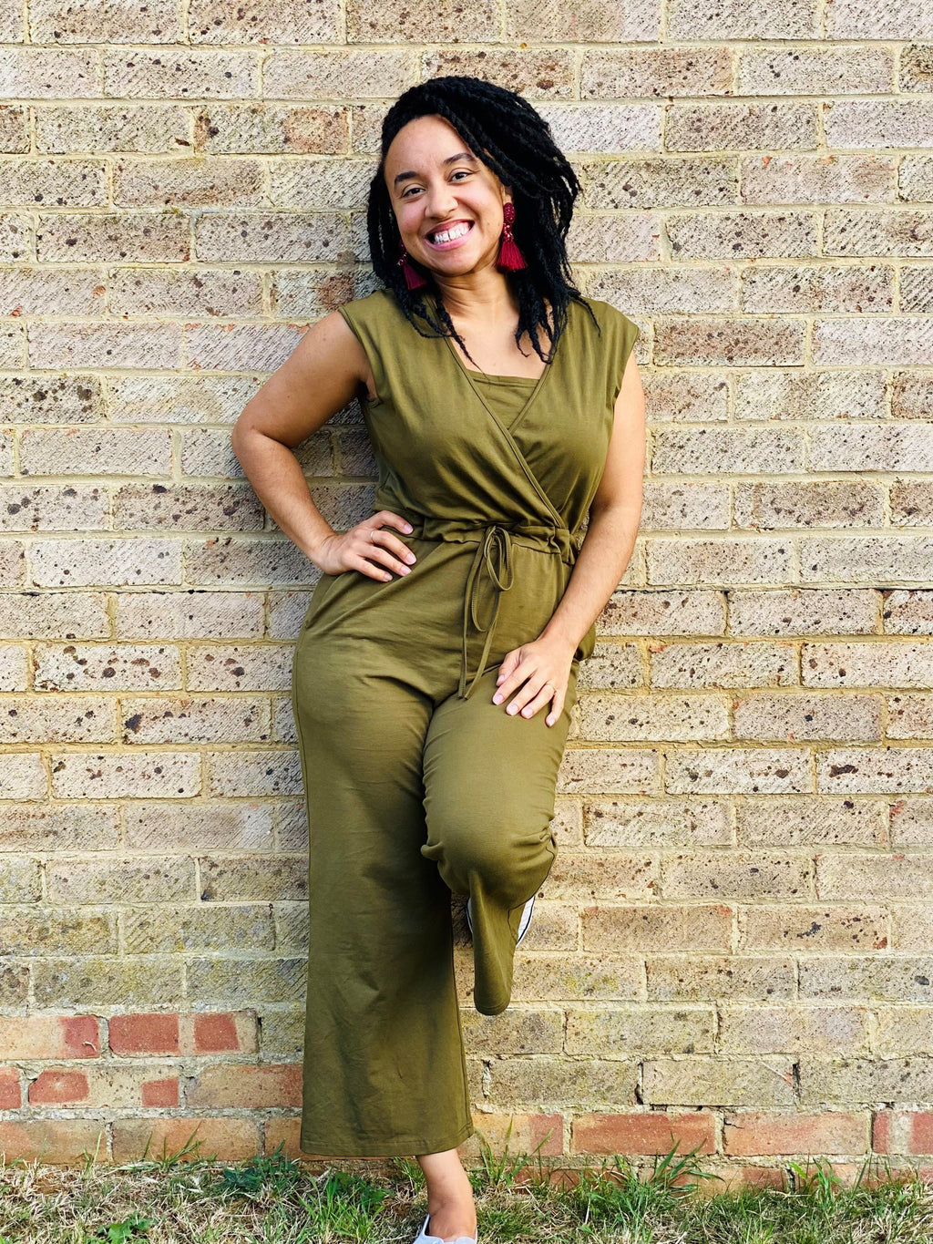 The Breastfeeding Jumpsuit - Kerry Cotton Khaki-4