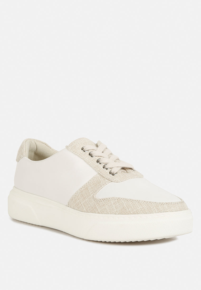 Kjaer Dual Tone Leather Sneakers Chunky Sole Comfortable Canvas Shoes