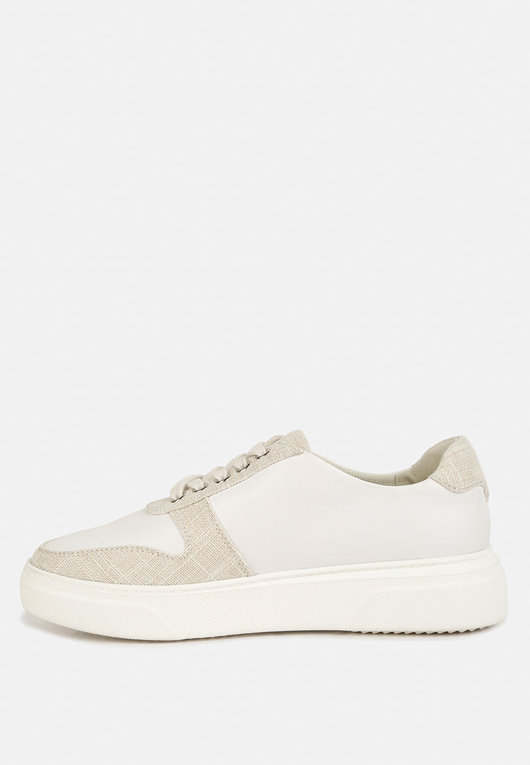 Kjaer Dual Tone Leather Sneakers Chunky Sole Comfortable Canvas Shoes