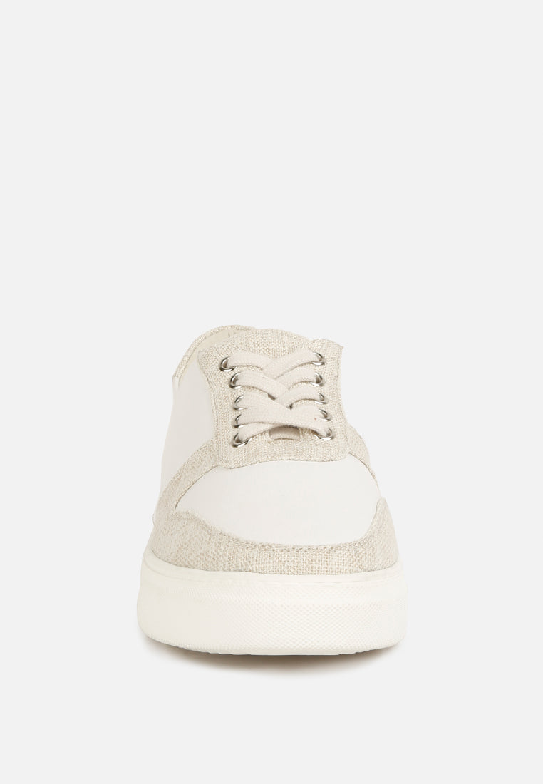 Kjaer Dual Tone Leather Sneakers Chunky Sole Comfortable Canvas Shoes