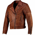 Mens Vintage Brown Distressed Leather Cafe Racer Jacket Genuine Cowhide