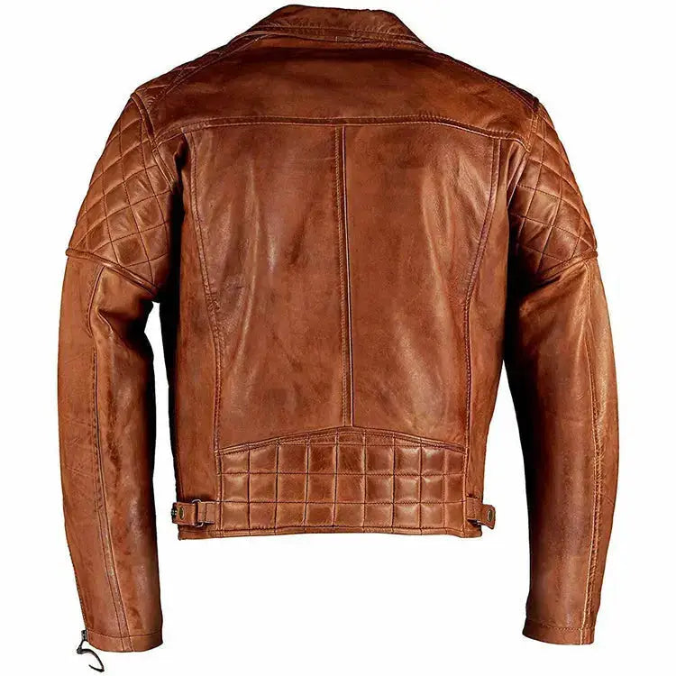 Mens Vintage Brown Distressed Leather Cafe Racer Jacket Genuine Cowhide