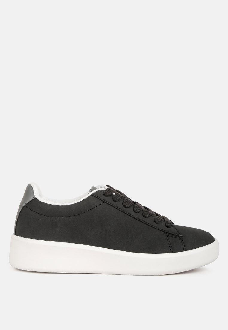 Minky Lace Up Casual Sneakers Chunky Sole Faux Leather Suede